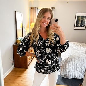 Laishen womens long sleeve casual v neck balloon sleeve